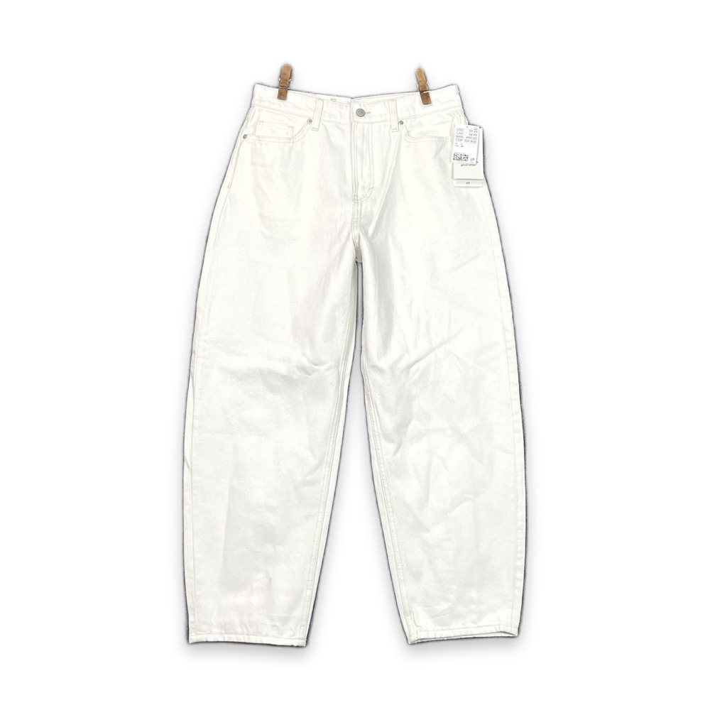 H&M Barrel Loose Fit Jeans Womens 6 White Denim High Waist Minimalist Gorpcore